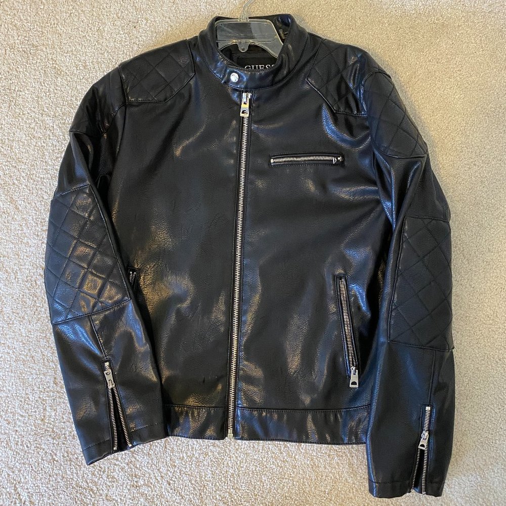 GUESS Faux Leather Moto Jacket Men's Size L